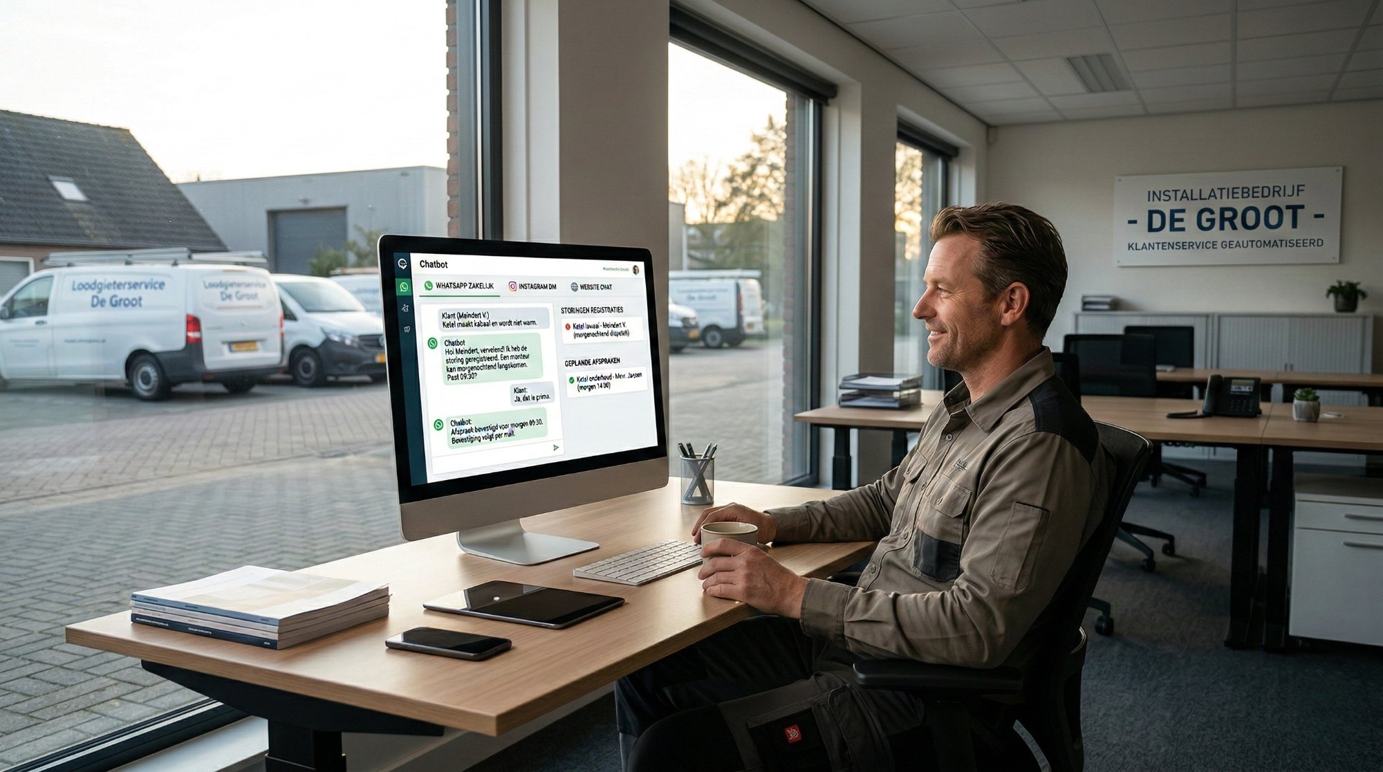 AI chatbot dashboard voor installatiebusiness via WhatsApp, Instagram en website